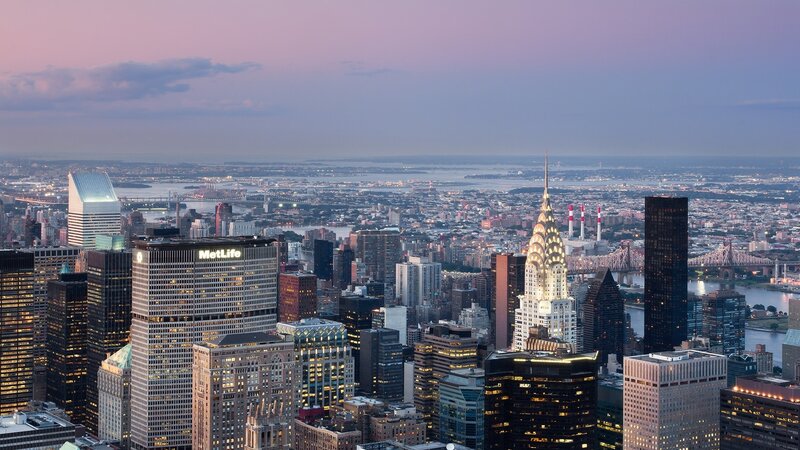 New York City skyline at dusk