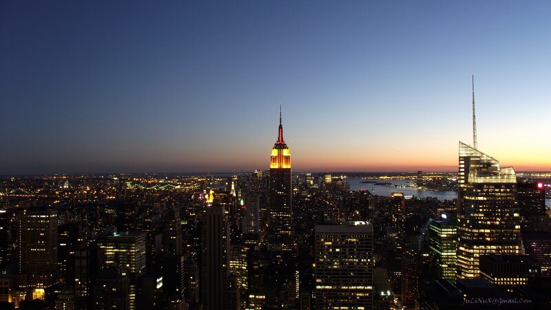 New York City skyline at dusk