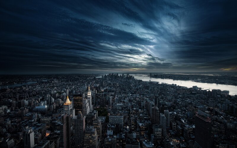 New York City skyline at dusk
