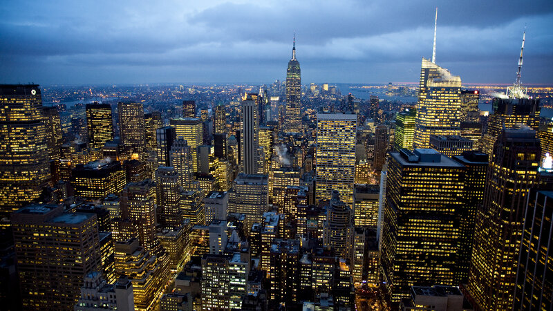 New York City skyline at dusk