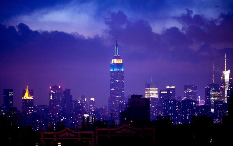 New York City skyline at dusk