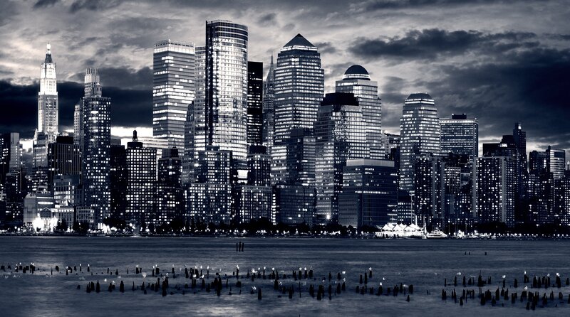 New York City skyline at dusk