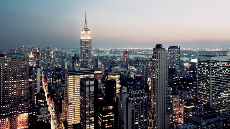 New York City skyline at dusk