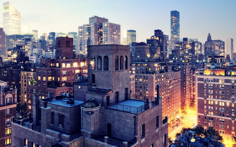 New York City skyline at dusk