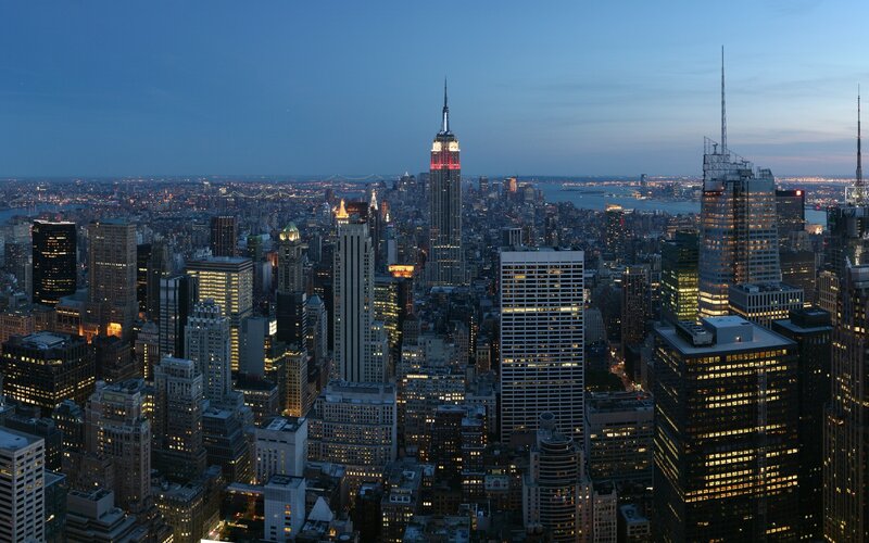 New York City skyline at dusk