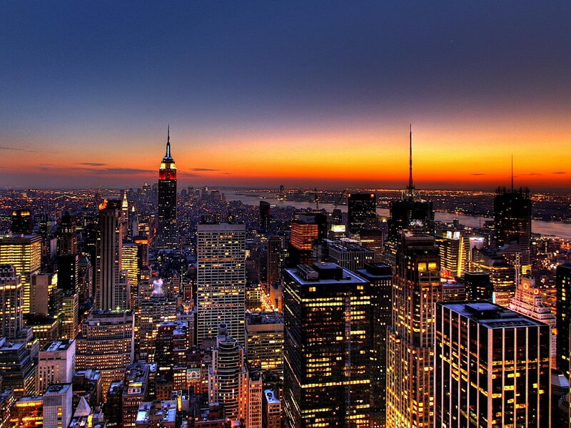 New York City skyline at dusk