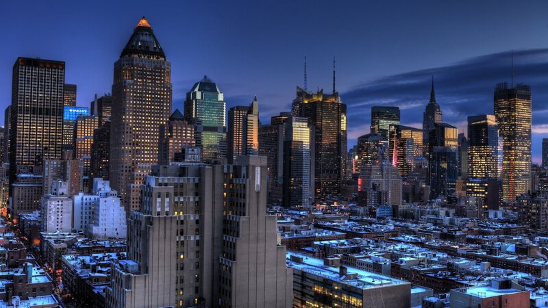 New York City skyline at dusk