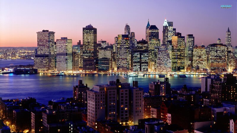 New York City skyline at dusk