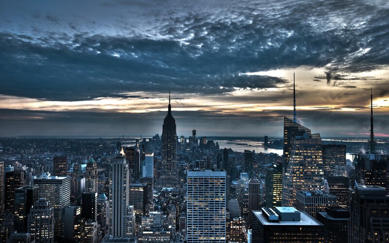 New York City skyline at dusk