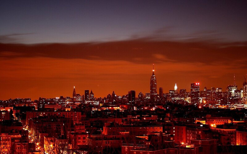 New York City skyline at dusk
