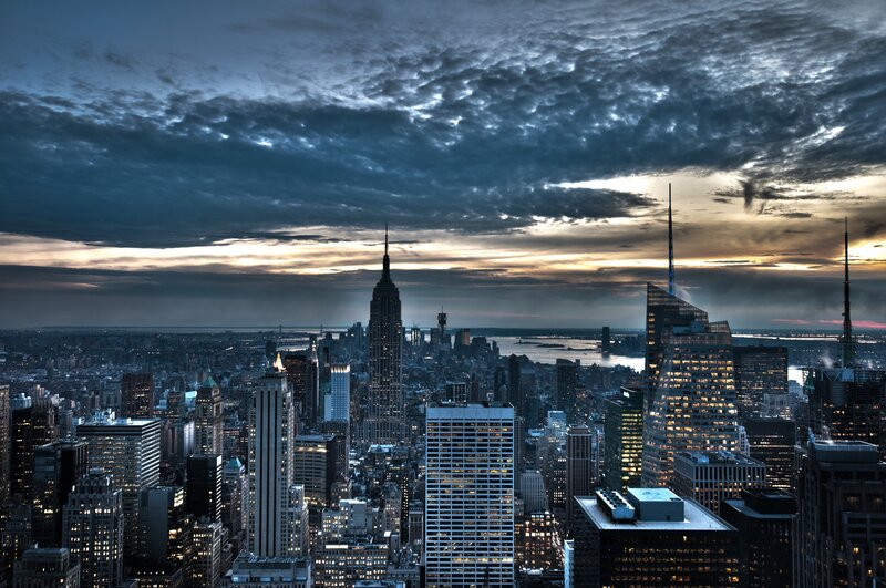 New York City skyline at dusk