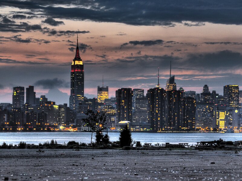 New York City skyline at dusk