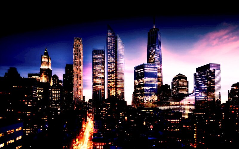 New York City skyline at dusk