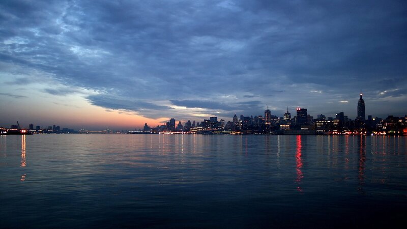 New York City skyline at dusk