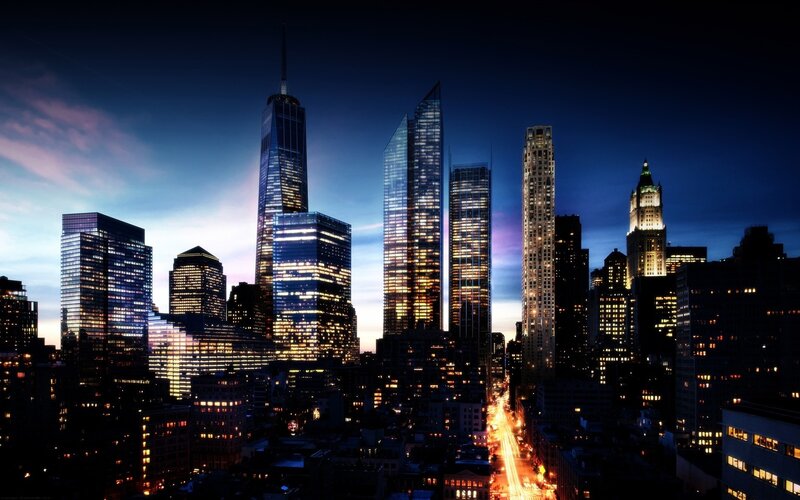 New York City skyline at dusk