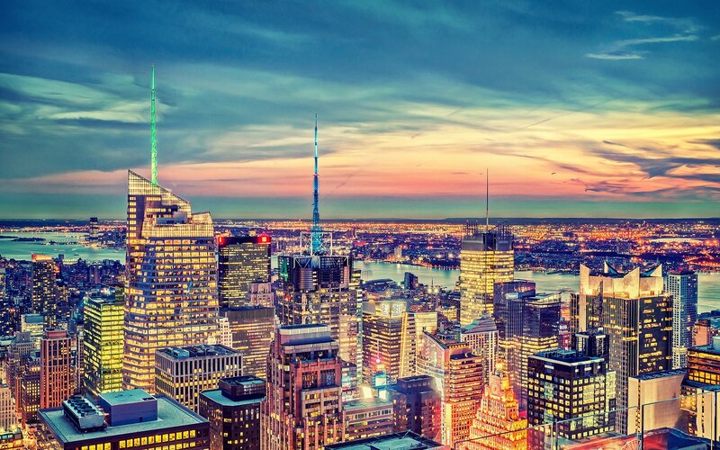 New York City skyline at dusk