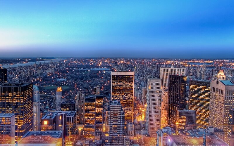 New York City skyline at dusk
