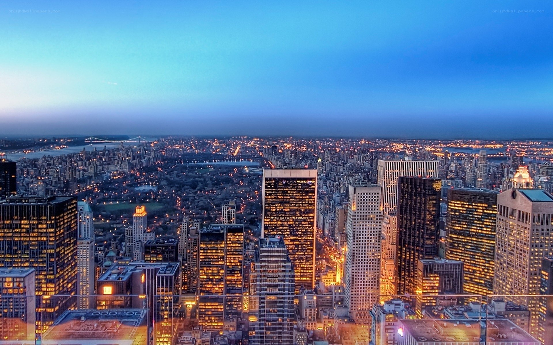 New York City skyline at dusk