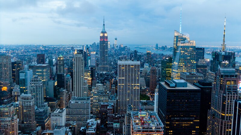 New York City skyline at dusk