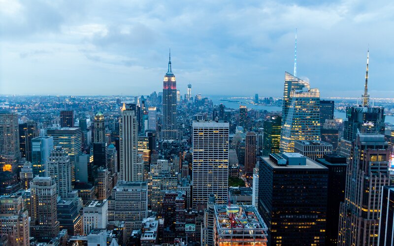 New York City skyline at dusk