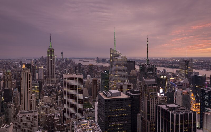 New York City skyline at dusk