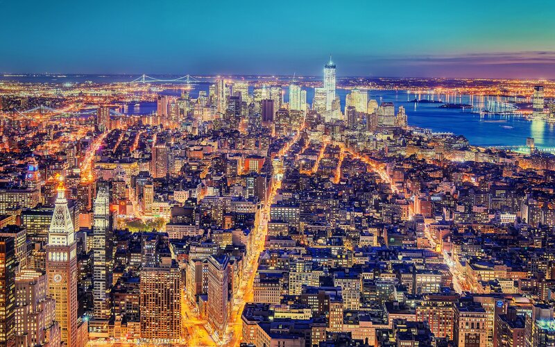 New York City skyline at dusk