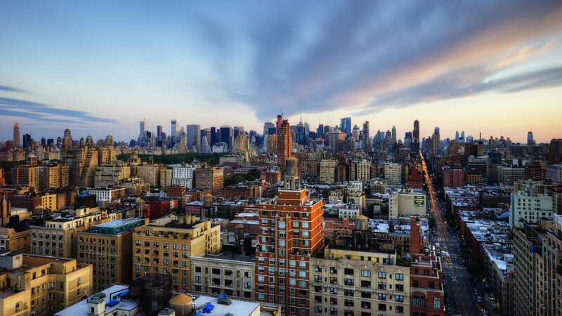 New York City skyline at dusk