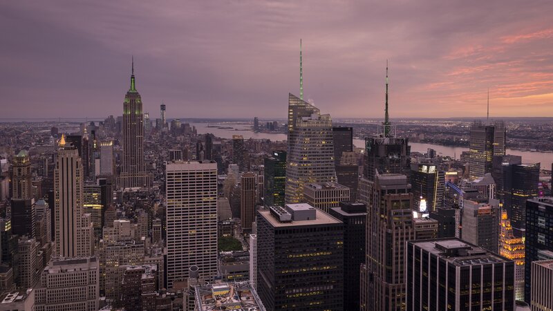 New York City skyline at dusk