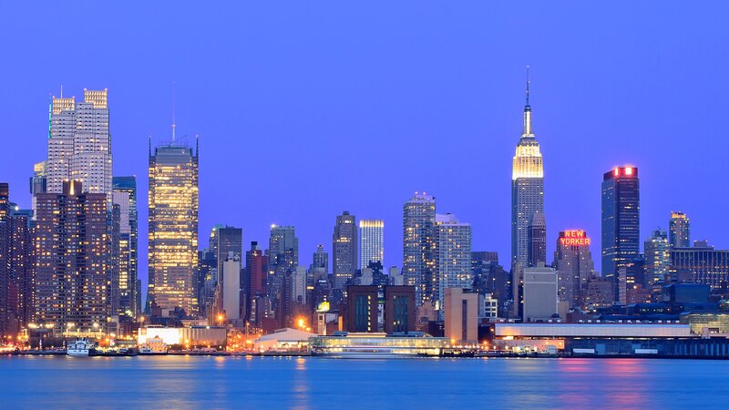 New York City skyline at dusk