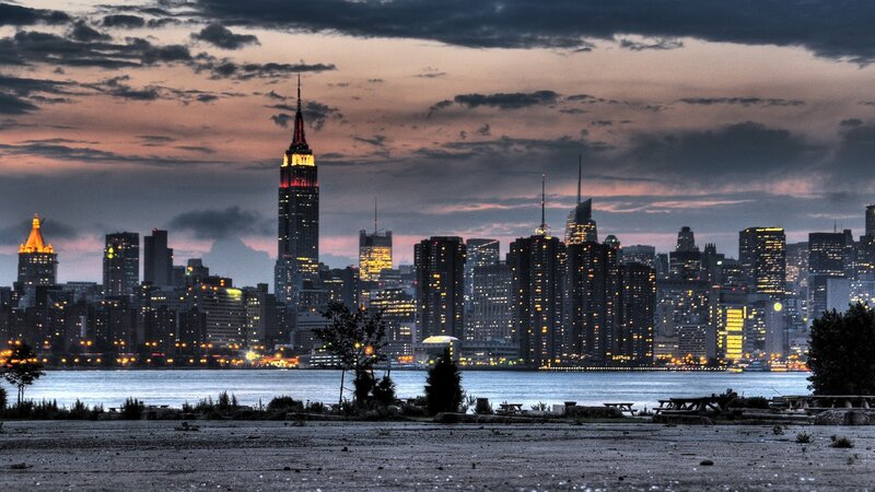 New York City skyline at dusk