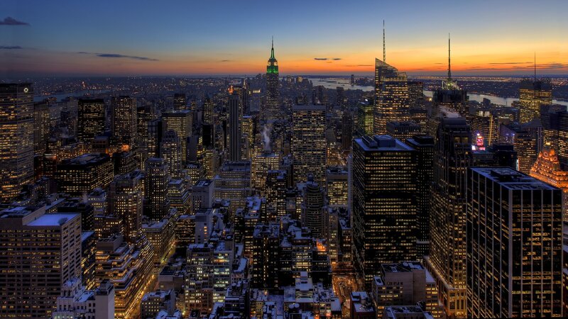 New York City skyline at dusk
