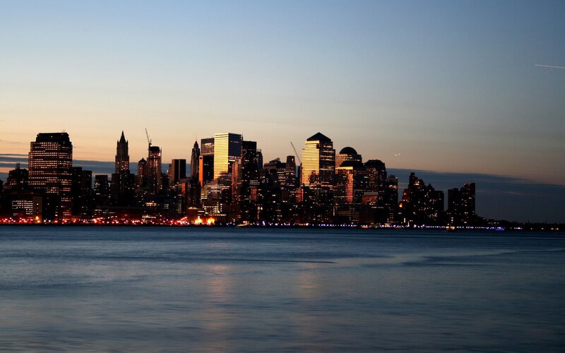 New York City skyline at dusk