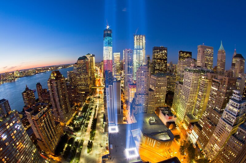 New York City skyline at dusk