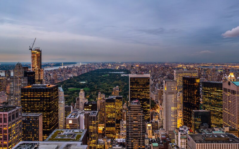 New York City skyline at dusk