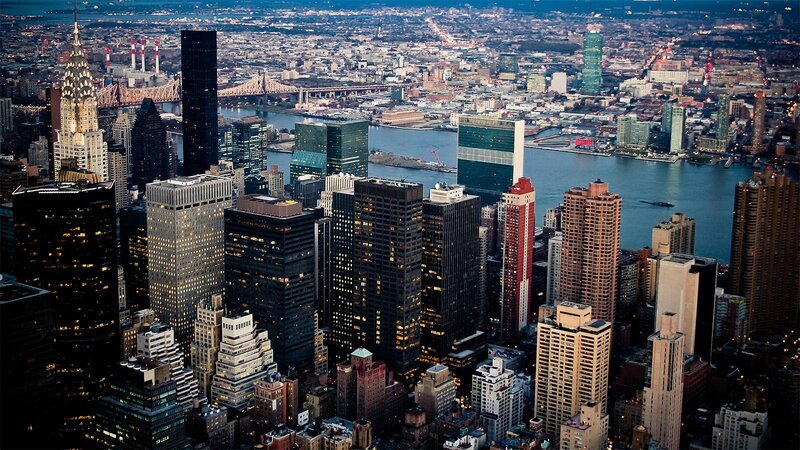 New York City skyline at dusk