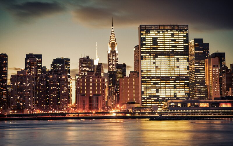 New York City skyline at dusk