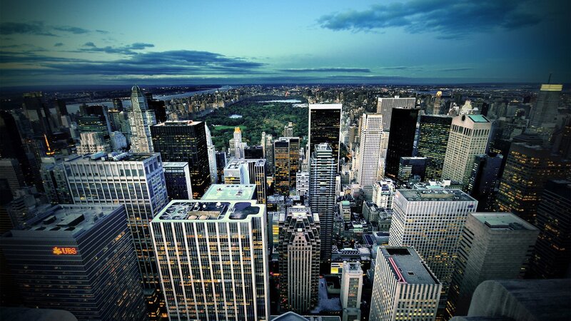 New York City skyline at dusk