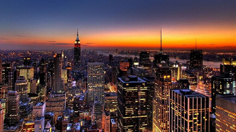 New York City skyline at dusk