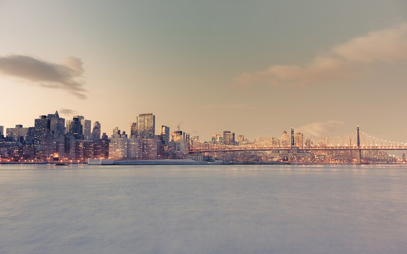 New York City skyline at dusk
