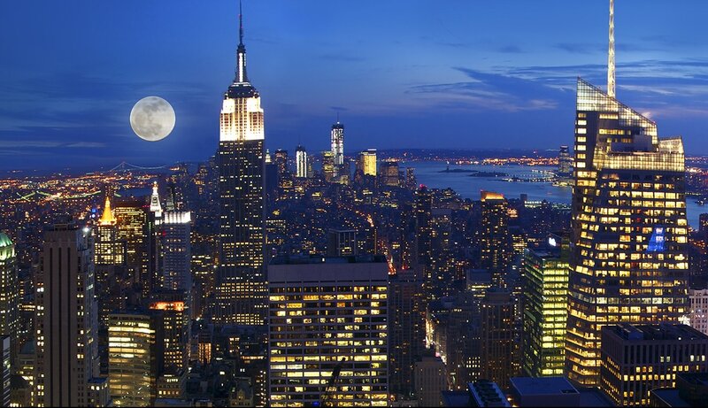 New York City skyline at dusk