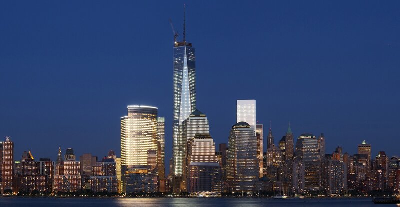 New York City skyline at dusk