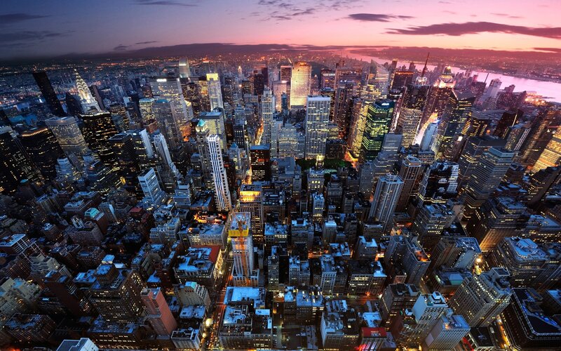 New York City skyline at dusk