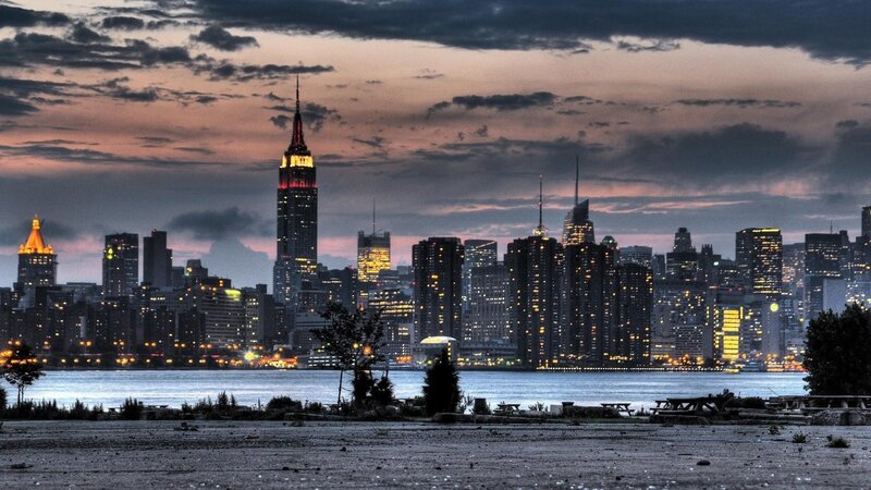 New York City skyline at dusk