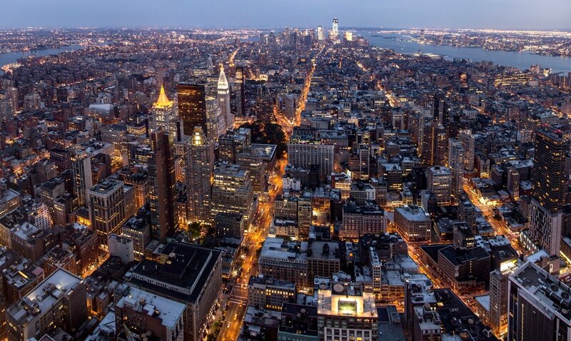New York City skyline at dusk
