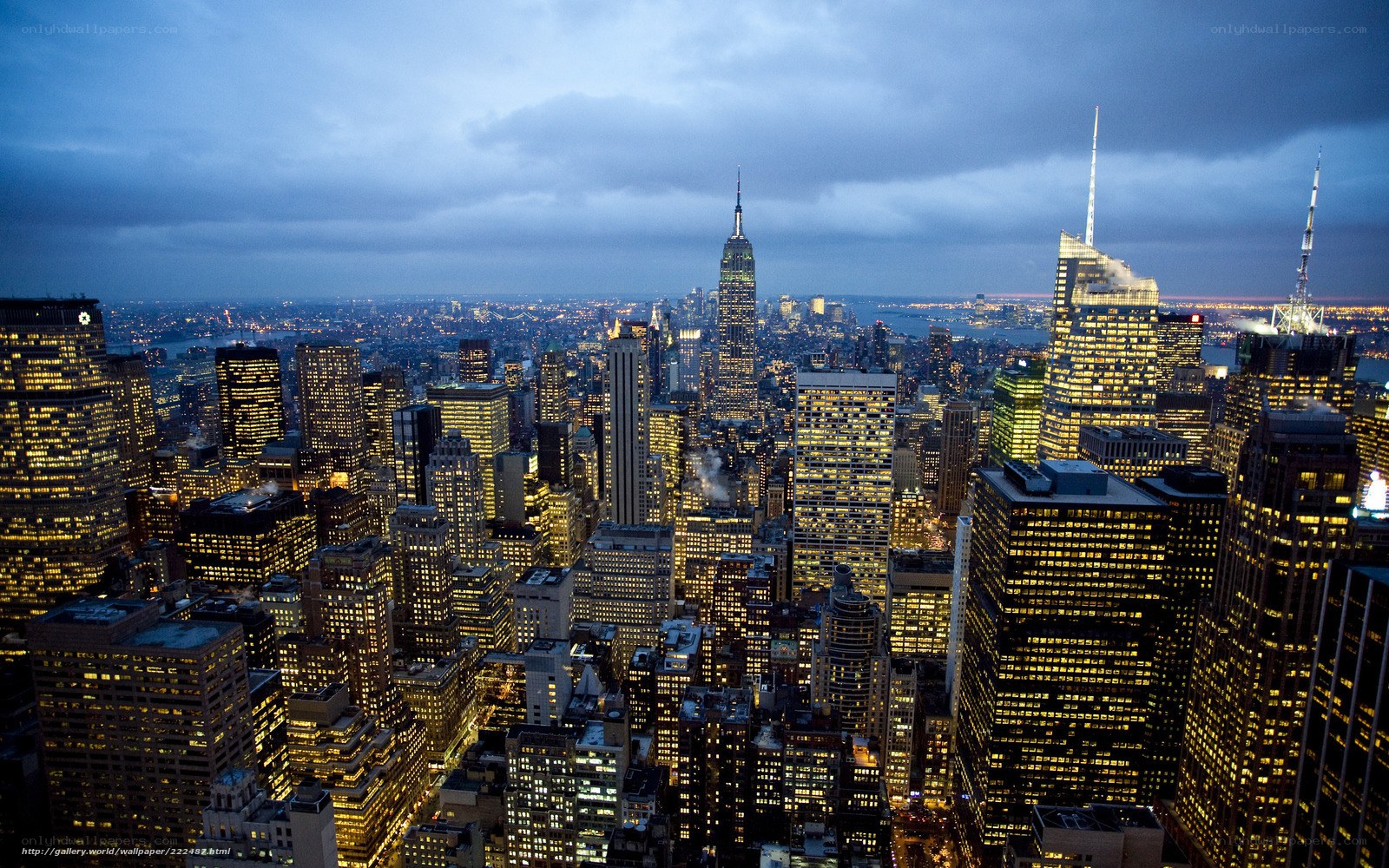 New York City skyline at dusk