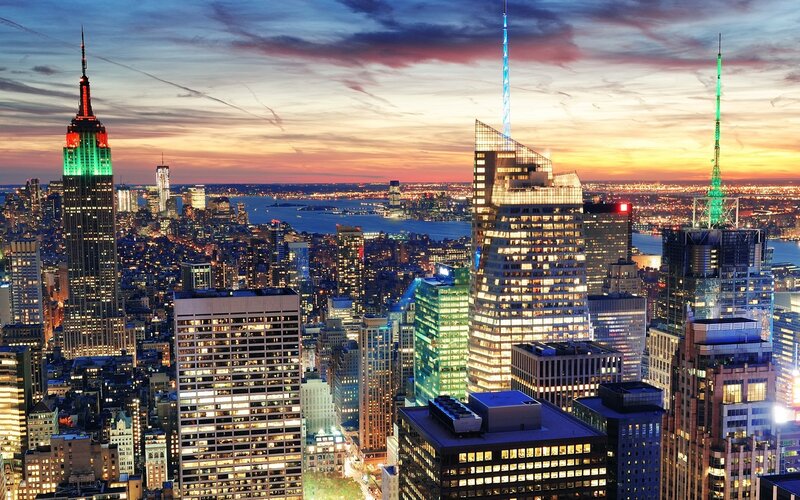 New York City skyline at dusk