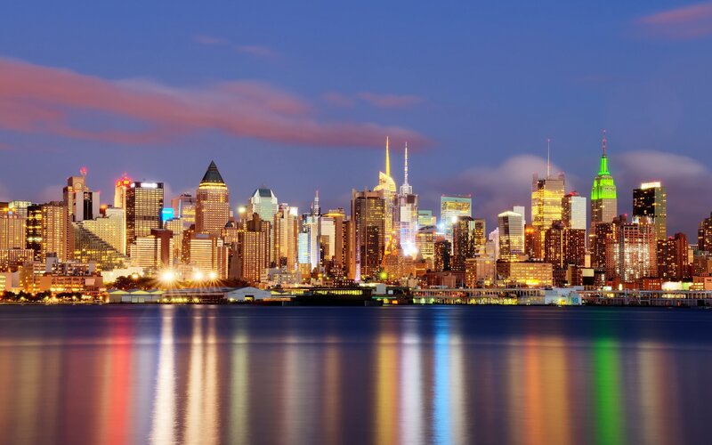 New York City skyline at dusk