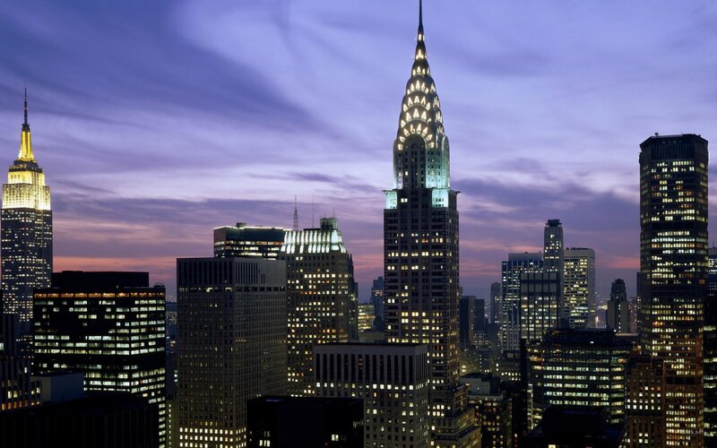 New York City skyline at dusk