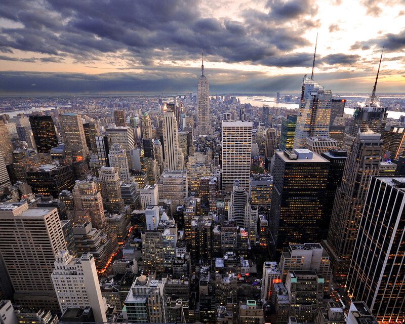 New York City skyline at dusk