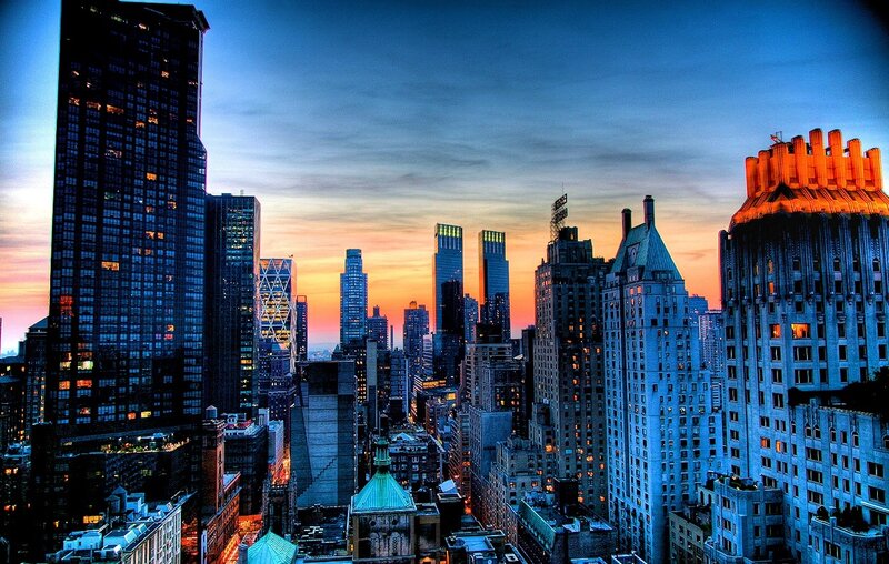 New York City skyline at dusk